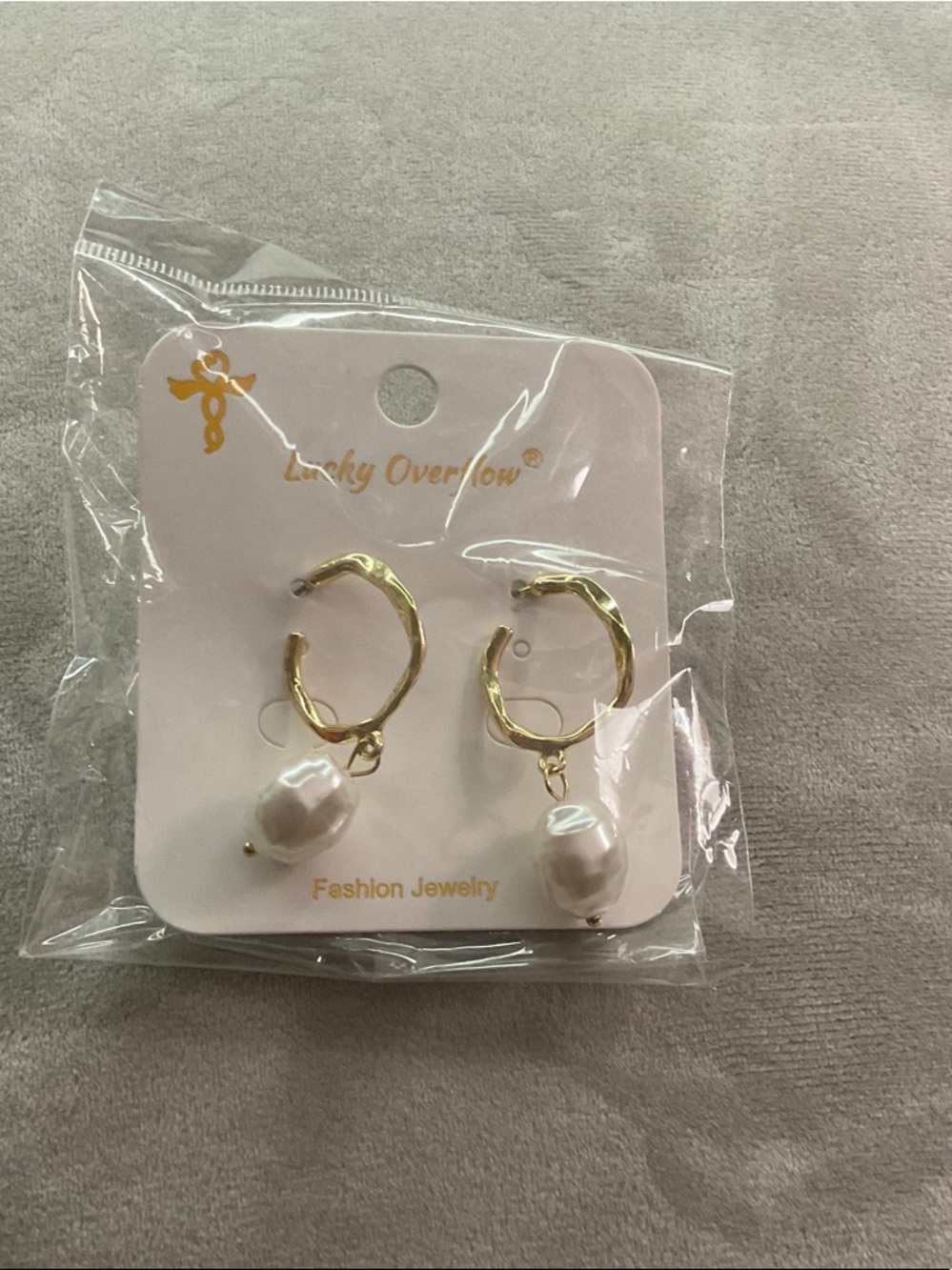 Gold Hoop Earrings with White Pearl Drops by